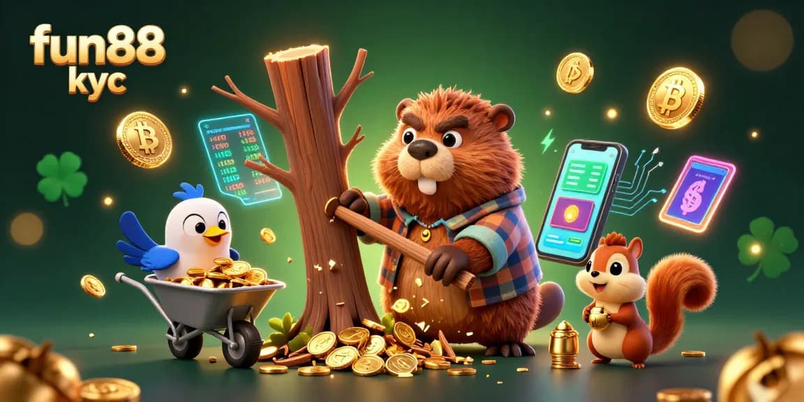 fun88 kyc tham gia cá cược dễ dàng với hình ảnh vui nhộn của gấu gỗ, chim và sóc.