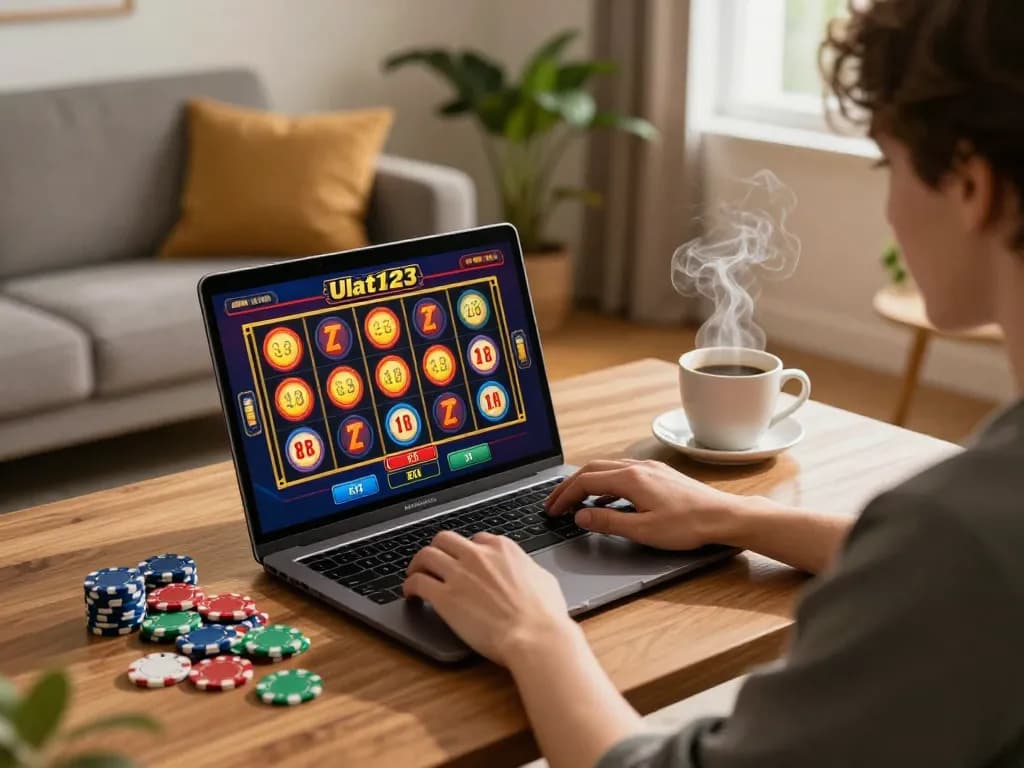Menikmati permainan yang mendebarkan di slot Ulat123 selama sesi bermain di rumah yang nyaman