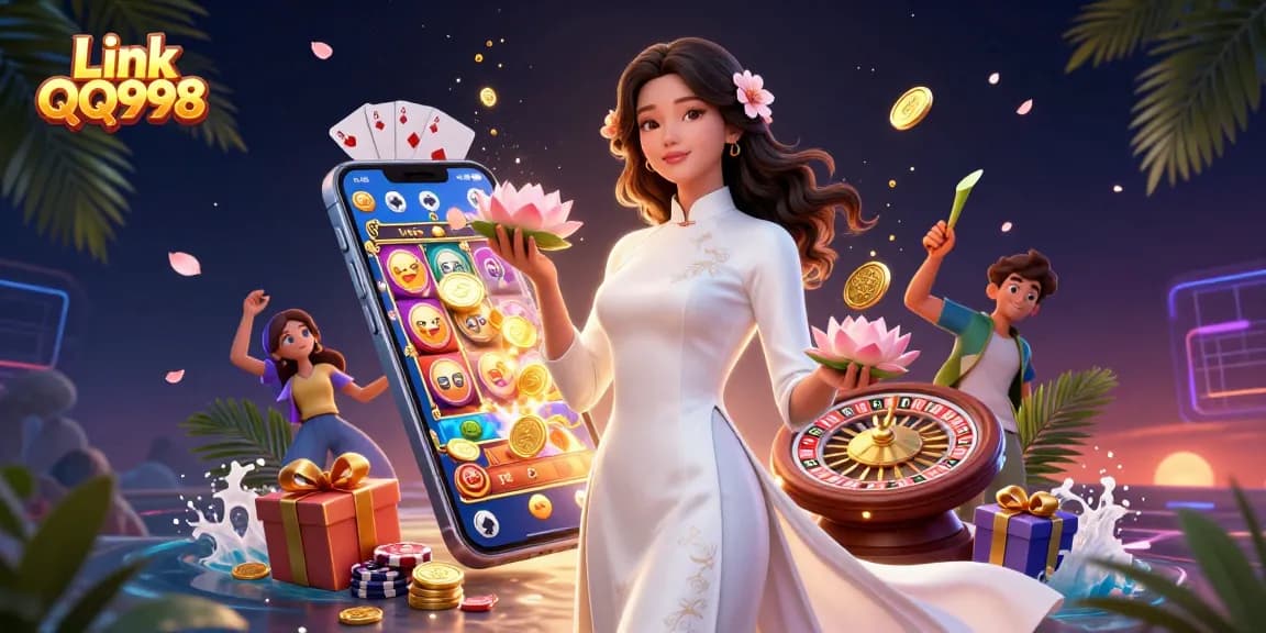 Experience the thrill of winning with Link QQ998, showcasing immersive mobile gaming and vibrant visuals.