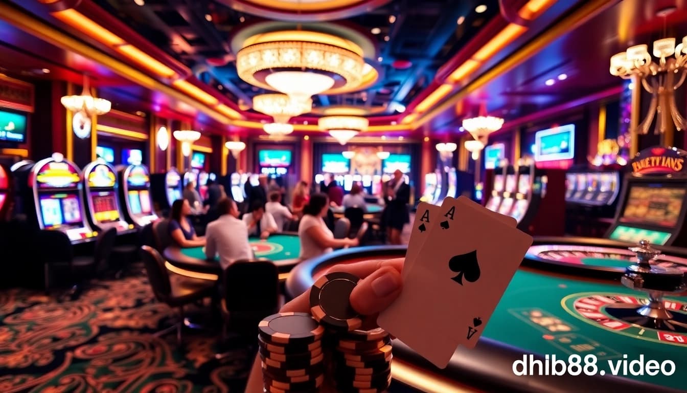 Experience thrilling gameplay at https://dh88.video/ with poker chips on a vibrant casino table.