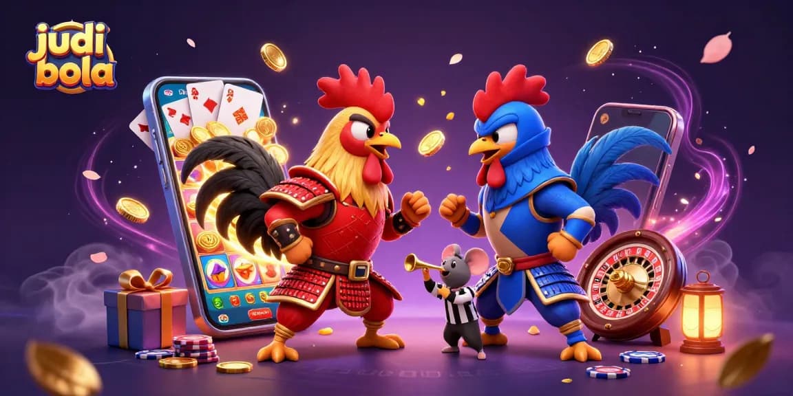 Experience thrilling judi bola action with 3D cartoon roosters in a betting showdown.
