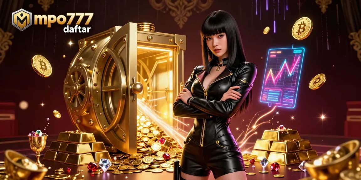 Win big with mpo777 daftar in a vibrant casino scene filled with treasures and neon elements.
