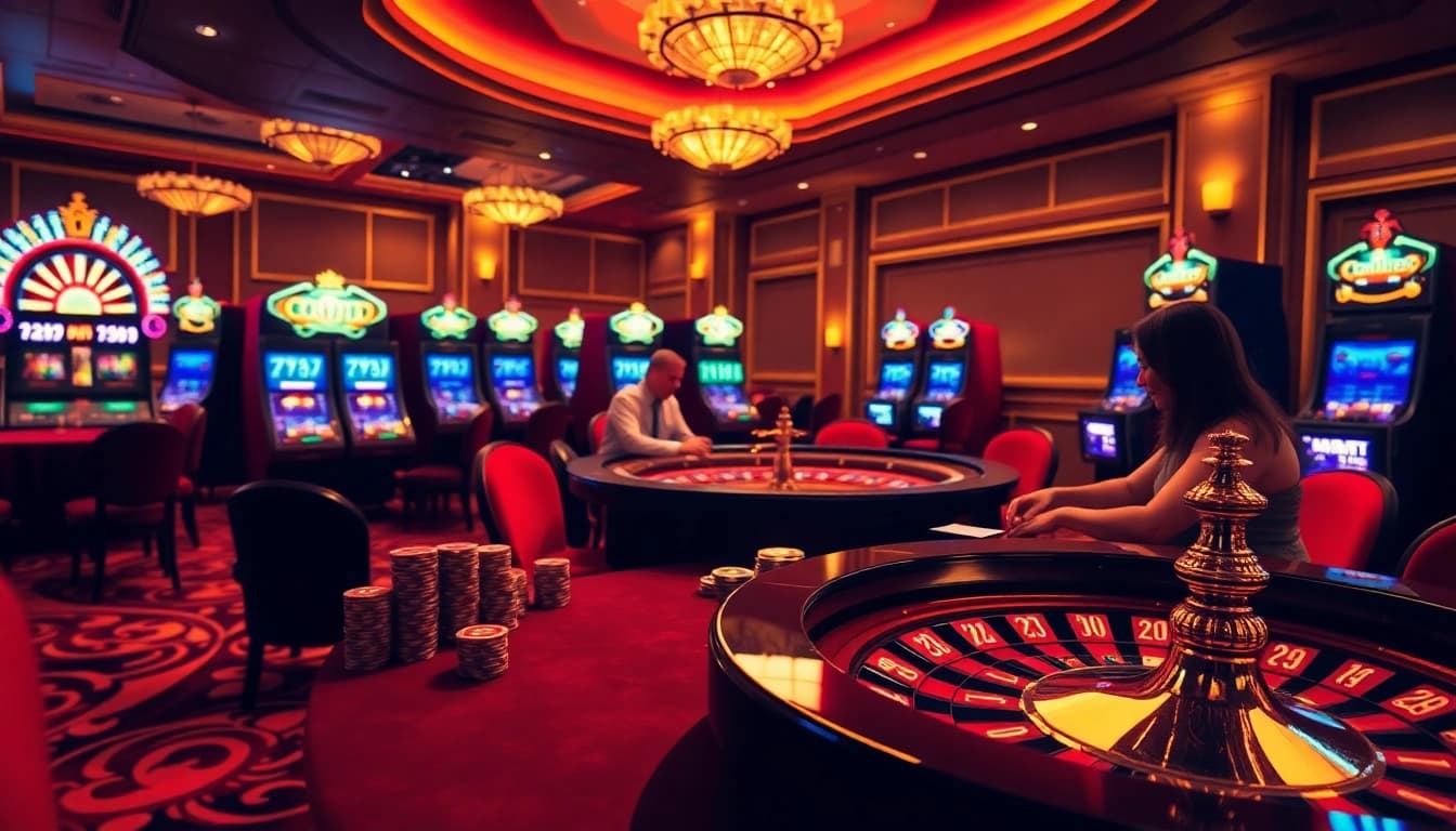 SODO66 players enjoy a thrilling game at a luxurious casino table with vibrant poker chips.