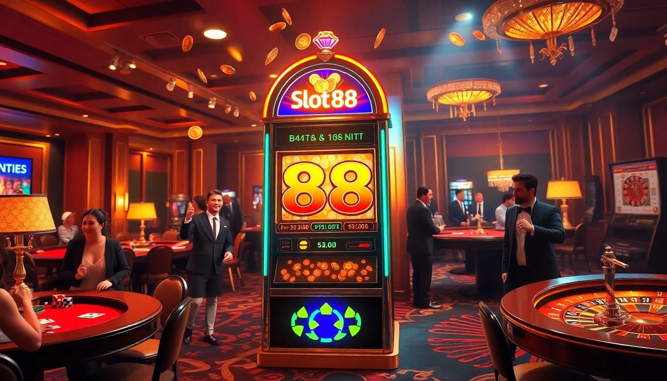 Rasakan sensasi permainan slot88 dengan mesin yang cerah dan pemain yang antusias.