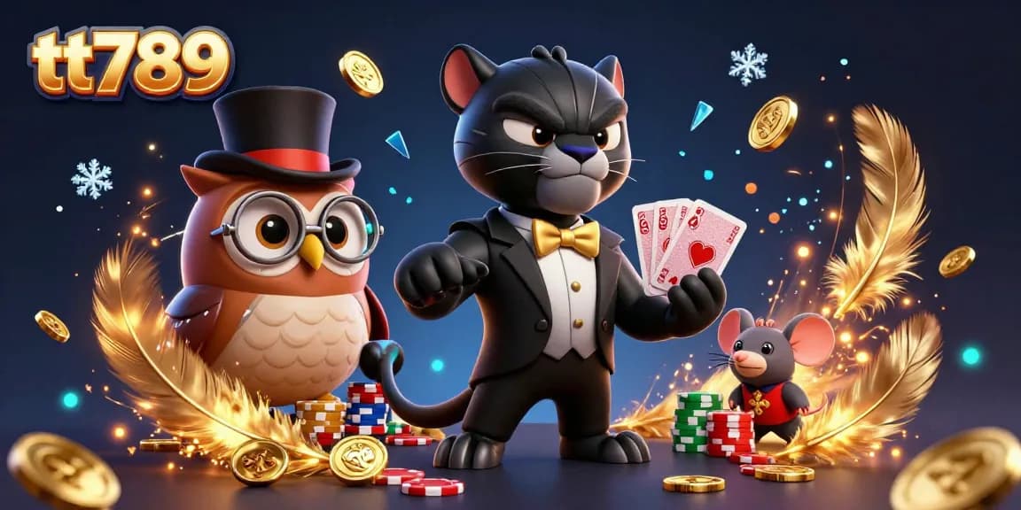 Terlibat dalam permainan yang mendebarkan dengan tt789 yang menampilkan dealer panther bergaya dan elemen permainan yang berwarna-warni.
