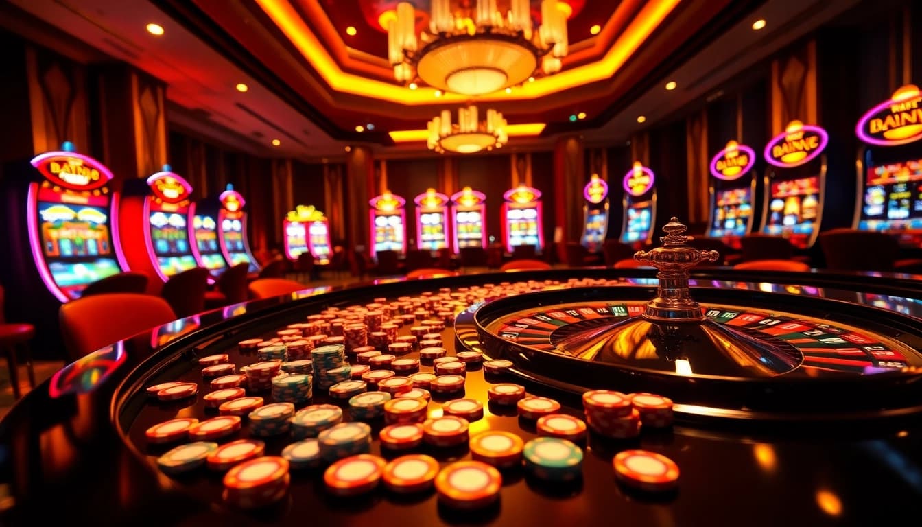 Experience the excitement of gambling at https://bet88b.us.com/ with luxurious casino visuals showcasing roulette and poker.