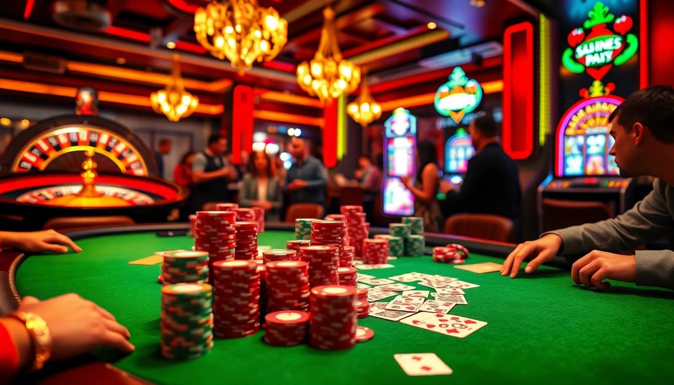 Experience the thrill of winning at MK8 casino with vibrant poker tables and spinning roulette.