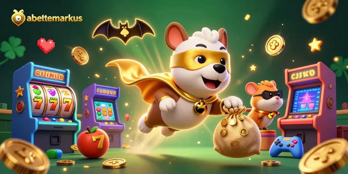 Babettemarkus promotes slot gaming excitement with a heroic dog and hamster amid gold coins.