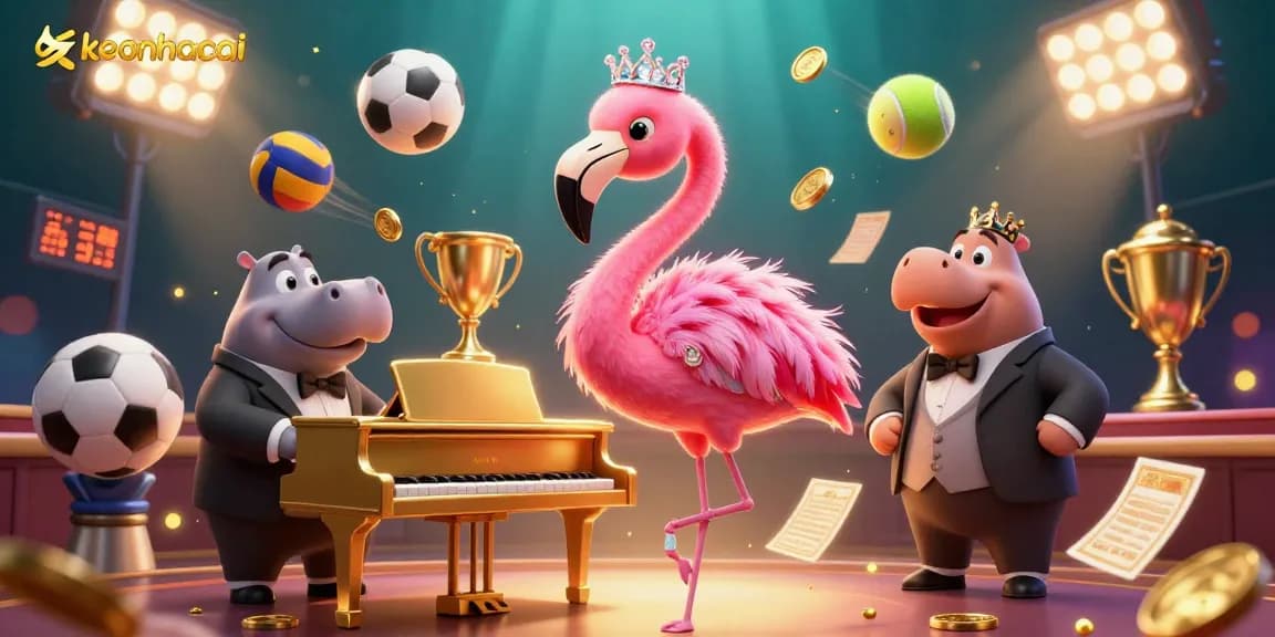 Experience thrilling sports betting action with keonhacai's vibrant casino scene, featuring dynamic 3D characters and elements.