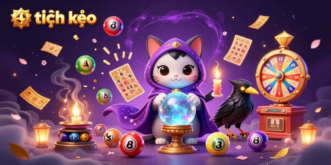 Engage with tỷ lệ kèo through dynamic lottery elements, featuring mystic characters and vibrant game symbols.
