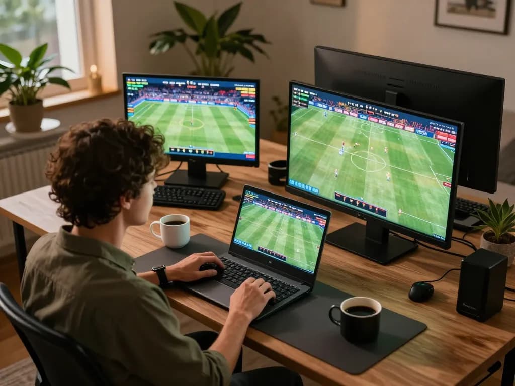 Placing strategic bets with 88okwin in a stylish home office environment during live sports events
