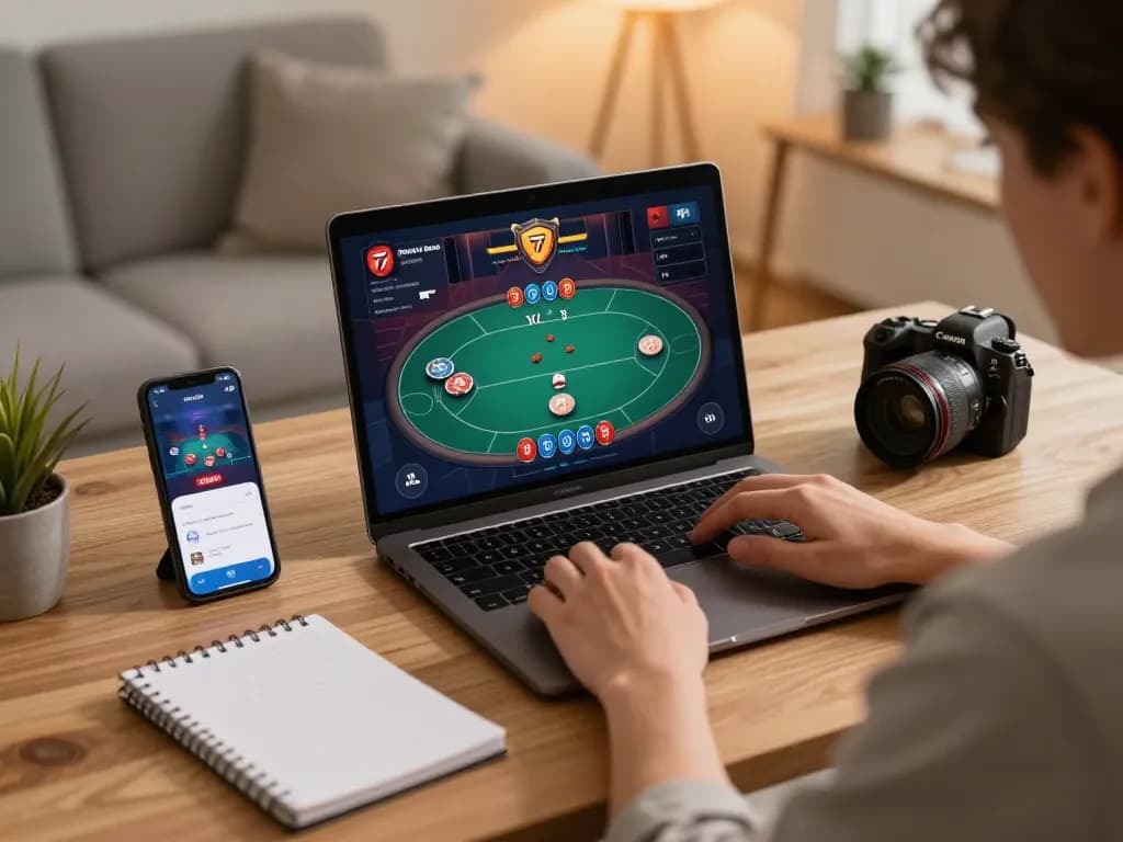 77WIN online gameplay displayed on laptop, emphasizing responsible gambling strategy.