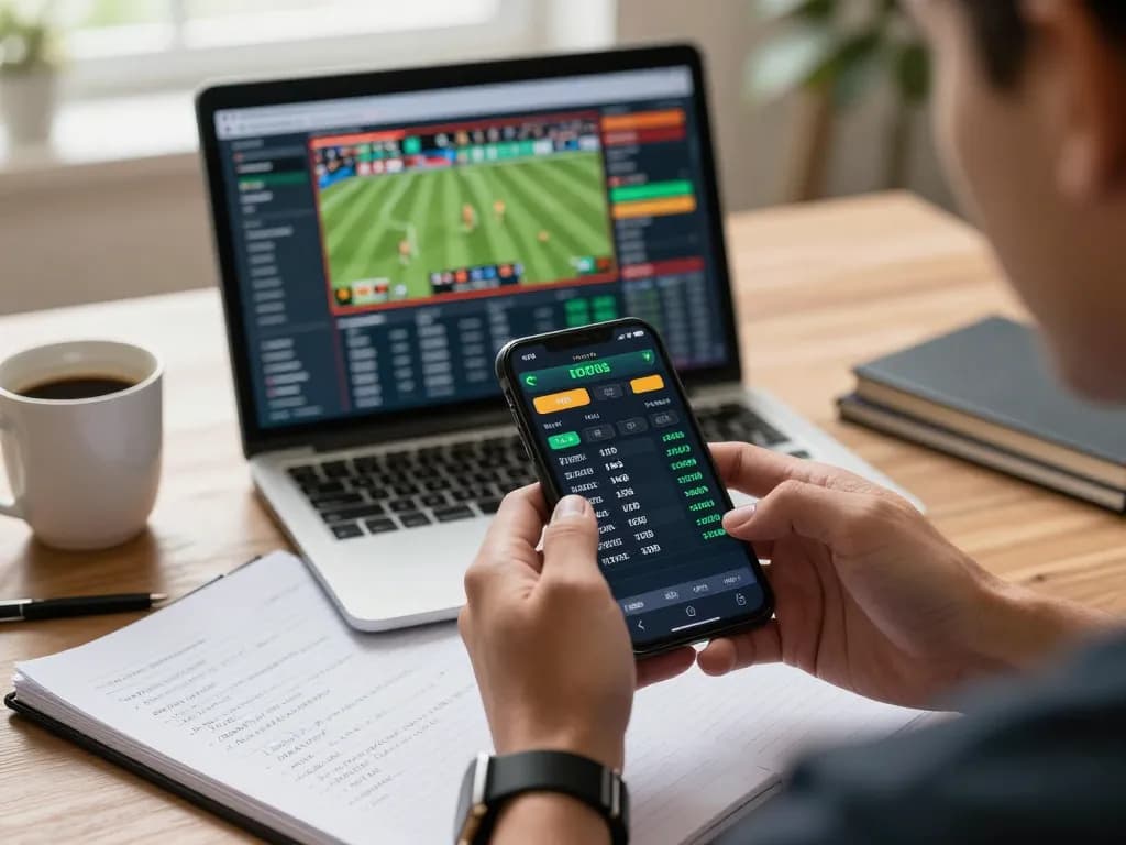 Active online sports betting scene on bdtk66.one with smartphone showing live odds and strategies.