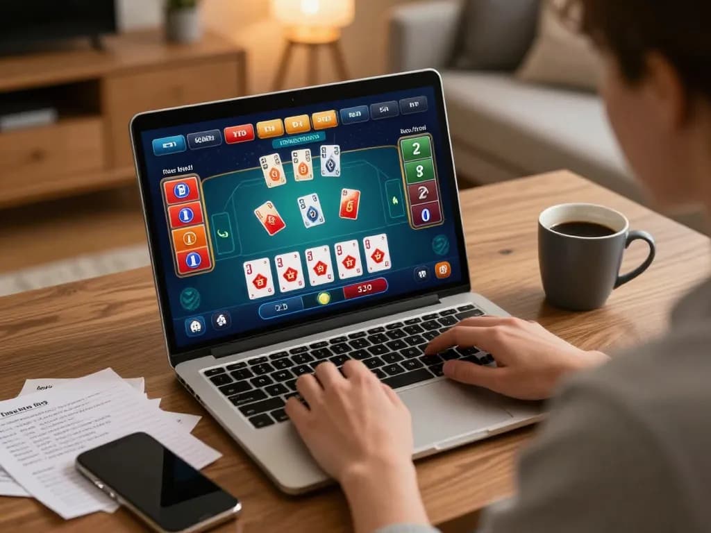 Experience dynamic online gaming with luck88com in a cozy home setup, highlighting strategic gameplay.