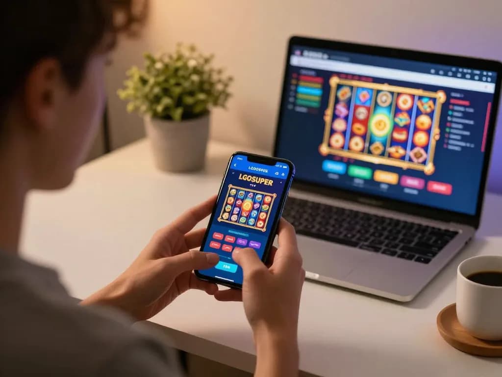 Engaging player exploring LGOSUPER's online casino games through a smartphone, showcasing modern gameplay.