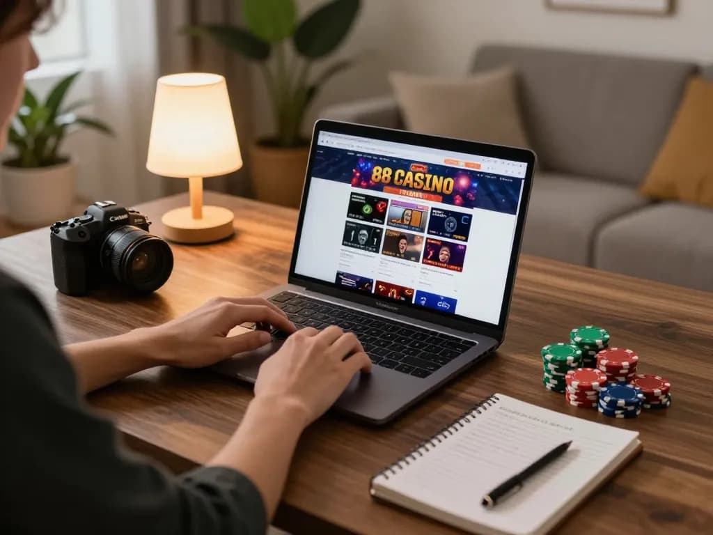 Engaged player focus on open 88 online casino gaming from a cozy home setup