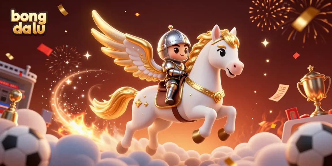 Bet on the exciting games with bong da lu in this vibrant sports-themed illustration featuring a celestial horse and knight.