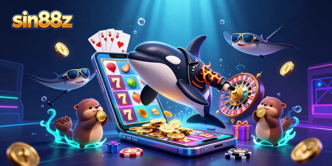 Engage with sin88z as the orca, stingray, and otters celebrate casino wins in an underwater adventure.