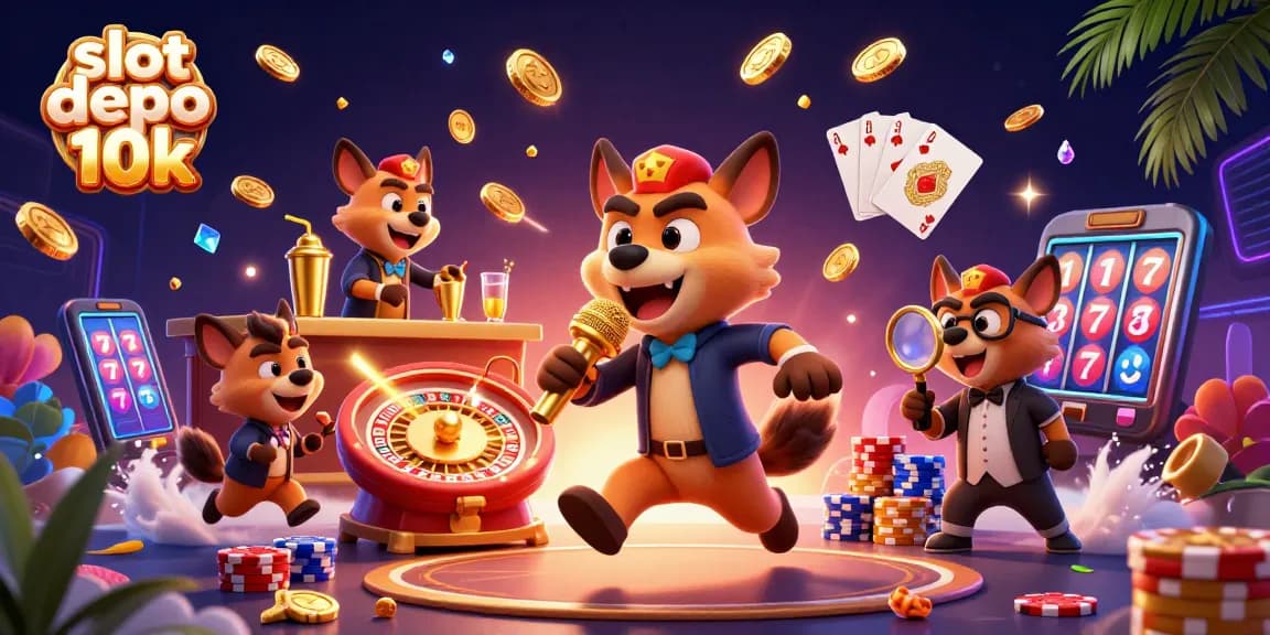 Win big at slot depo 10k with vibrant casino cartoon illustration featuring lively characters.