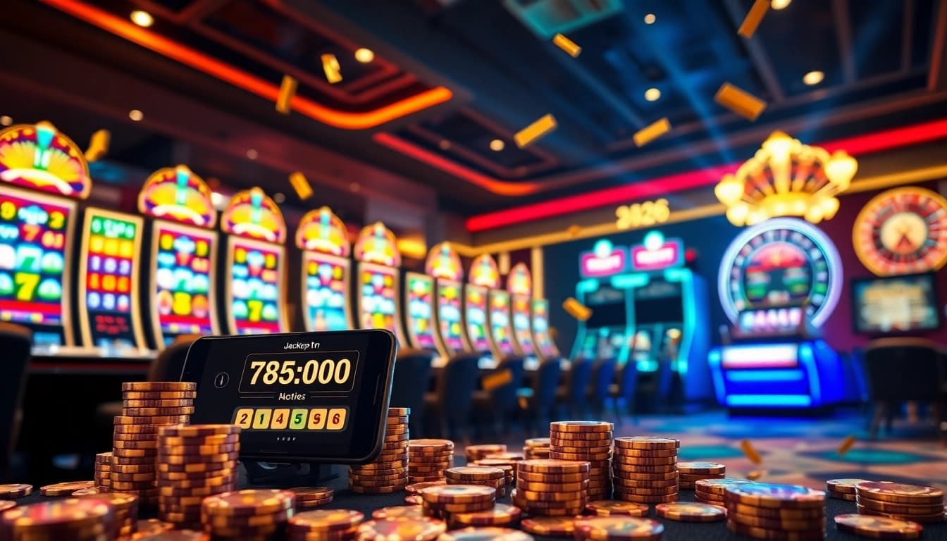 Exciting game nổ hũ slot machines with jackpot meter and cascading coins in premium casino