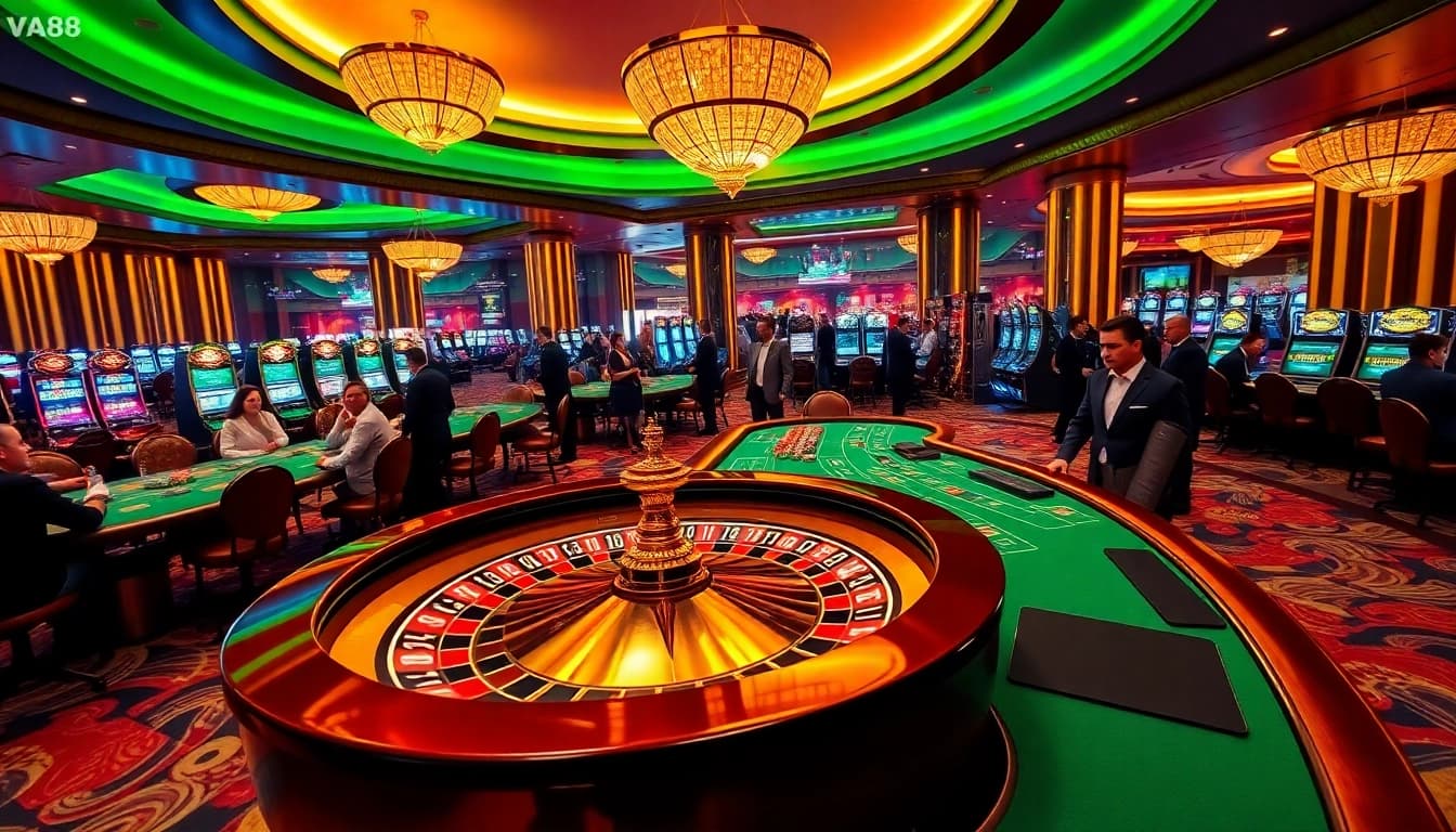 Experience the excitement of gambling at VA88 casino with vibrant tables and engaging players.