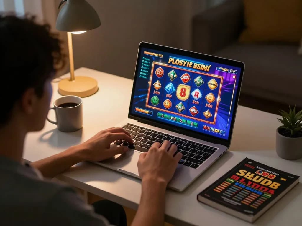 Engaged player enjoying slot88 resmi gameplay on a laptop in a cozy home setup