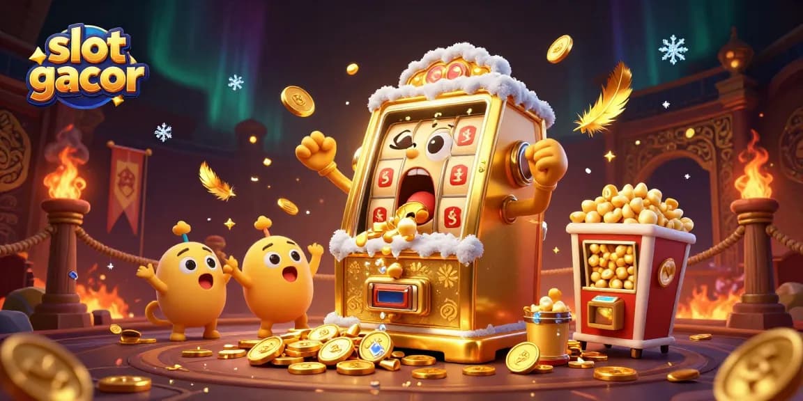 Slot gacor mendatangkan jackpot emas dan sorakan mesin slot kecil dalam gambar yang penuh aksi.