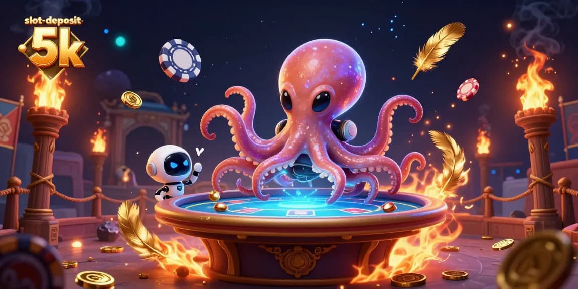 Experience thrilling gameplay at slot-deposit-5k with a vibrant alien octopus running a poker table amid fantastical elements.