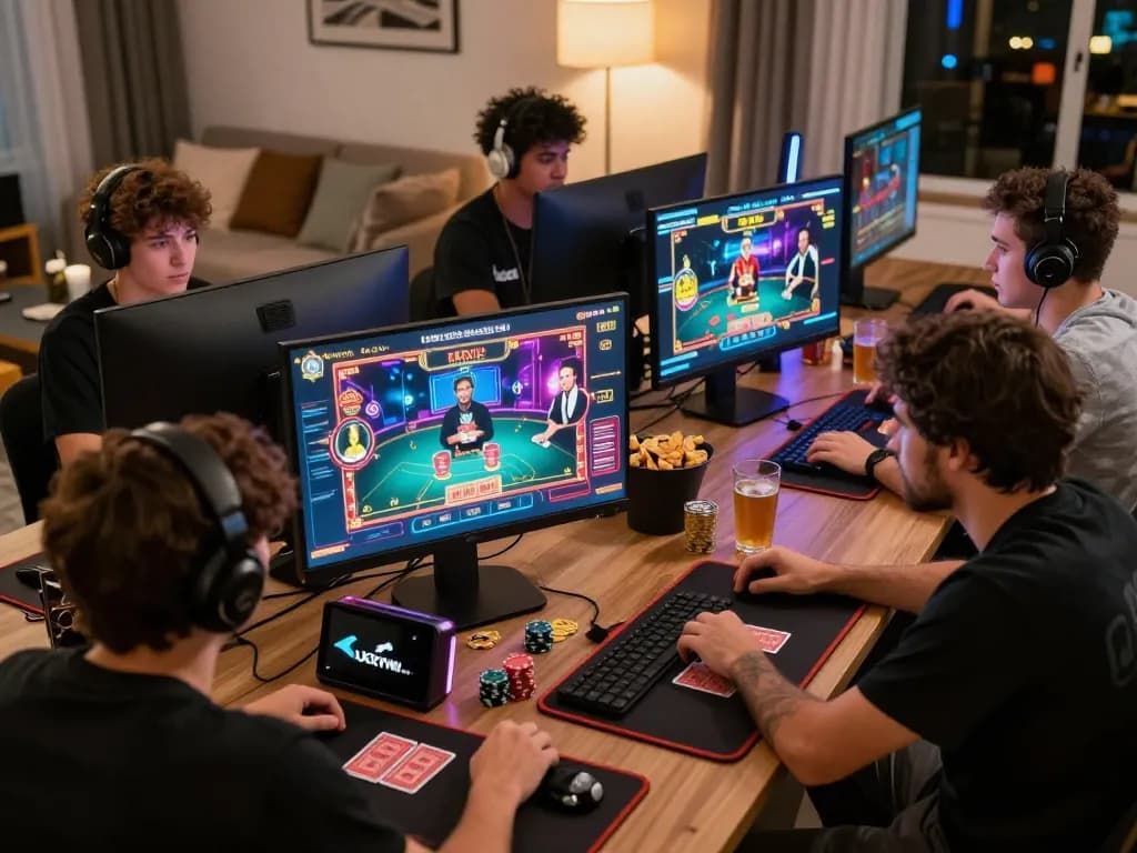 Engaged players at home enjoying live games on https://luckywin.free/ with vibrant graphics and interactive elements.