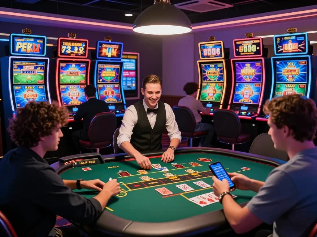 Engaging casino environment at https://xx88jp.com/ showcasing players enjoying various games with vibrant graphics and promotions.