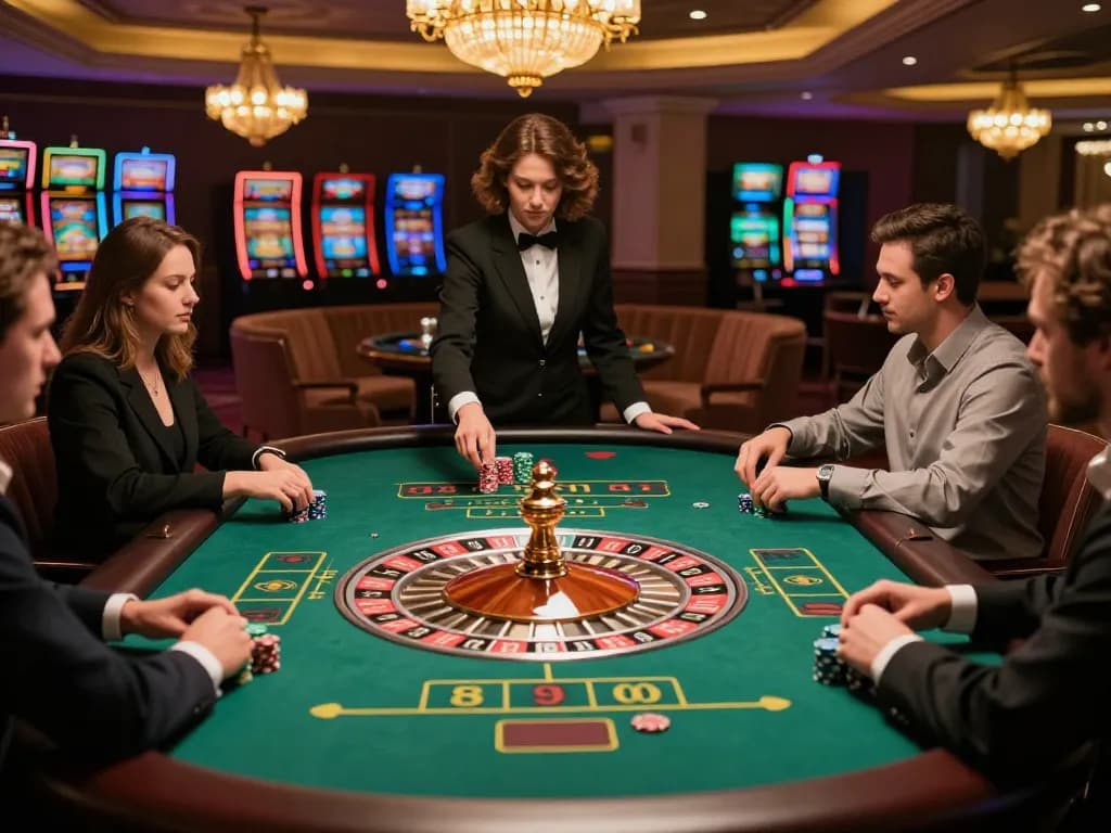 Players engage in an exciting roulette game at dn88 casino, placing bets and watching the spinning wheel.