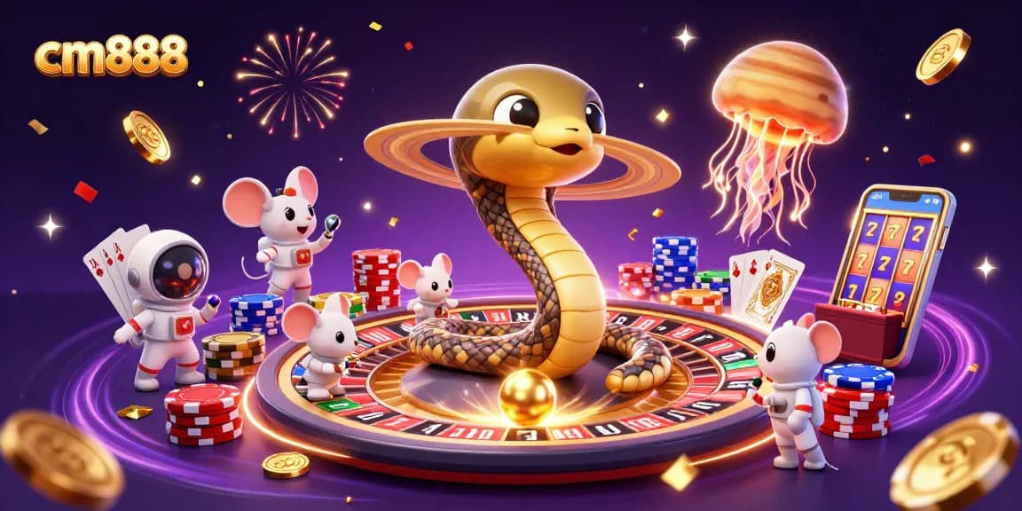 Experience the thrill of cm888 slots as cartoon mice bet on Saturn's roulette rings, surrounded by cosmic elements.