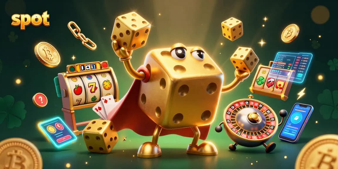 Menangkan slot dengan ilustrasi 3D yang menggambarkan karakter dadu emas dan elemen judi menarik.