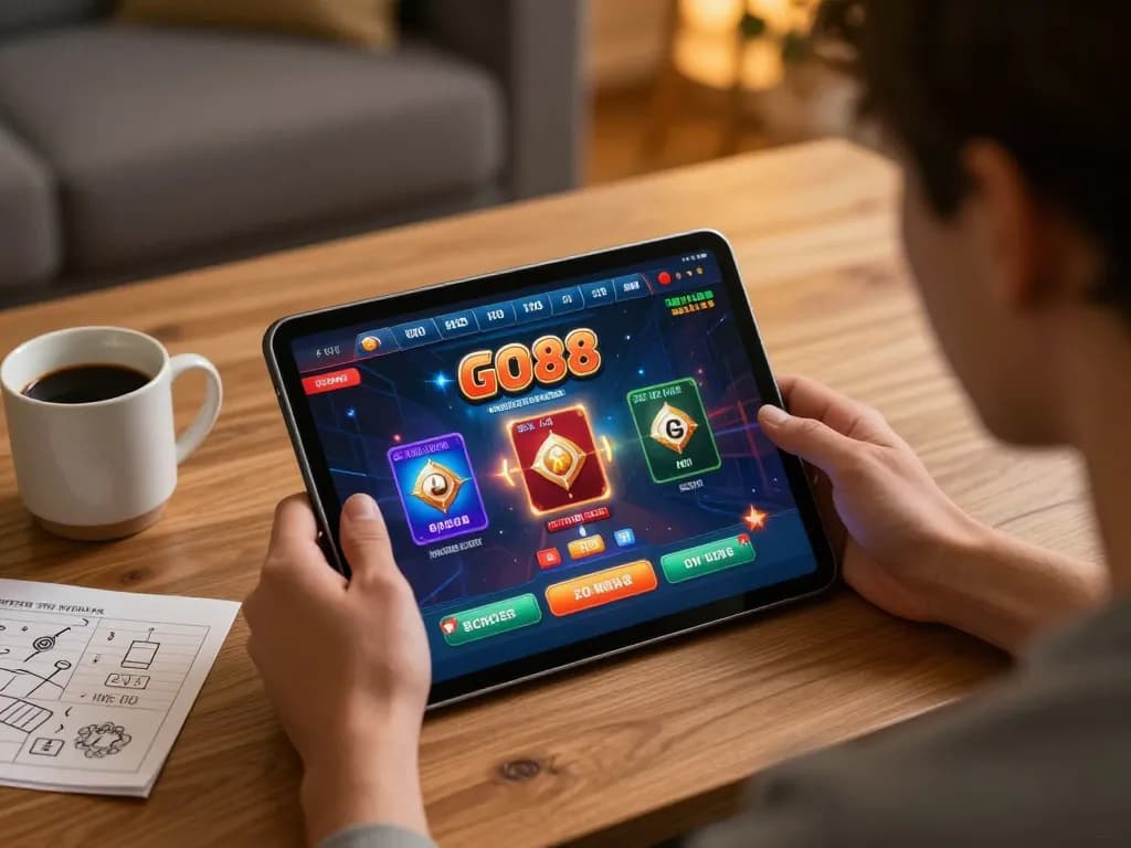 Engaged player using the GO88 app for online gambling, highlighting an immersive gaming experience.