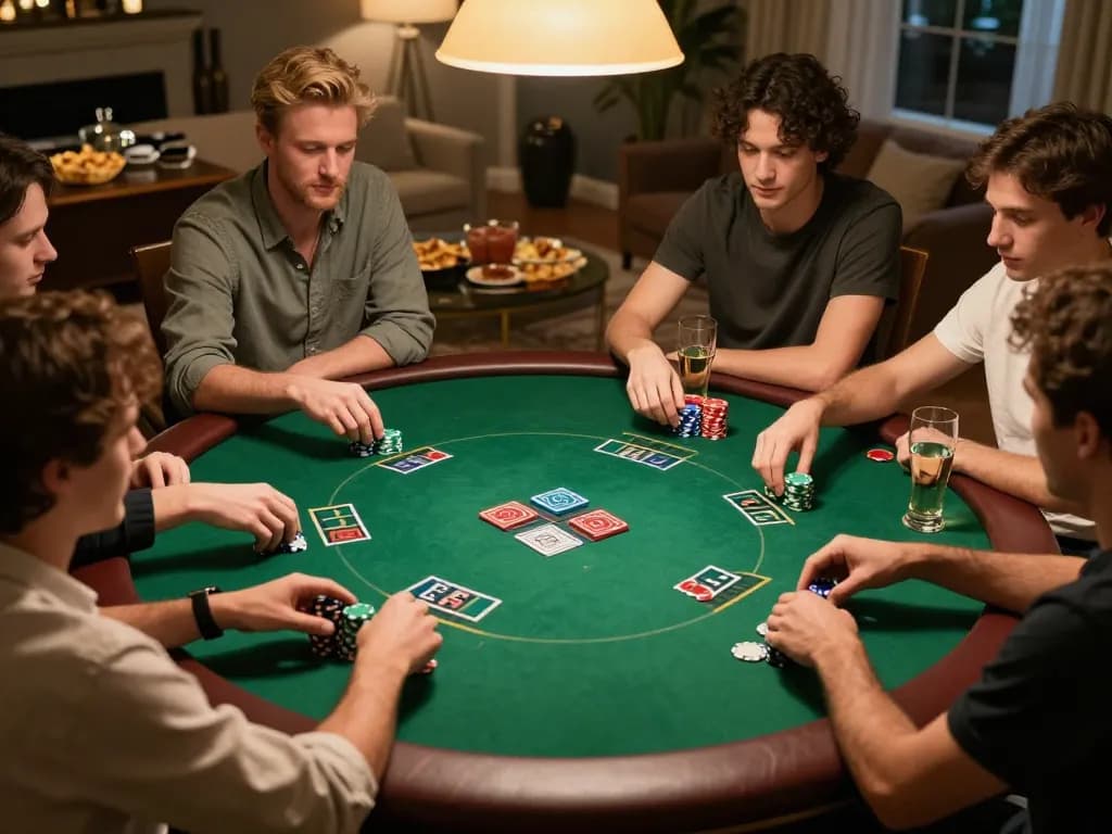 winstrike69 players enjoying an engaging poker game during a cozy home night