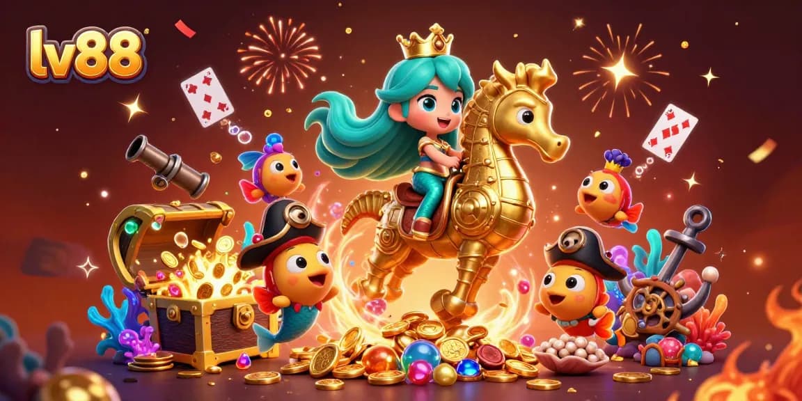 Experience the vibrant atmosphere of lv88 as a mermaid princess amidst treasure and gaming elements.