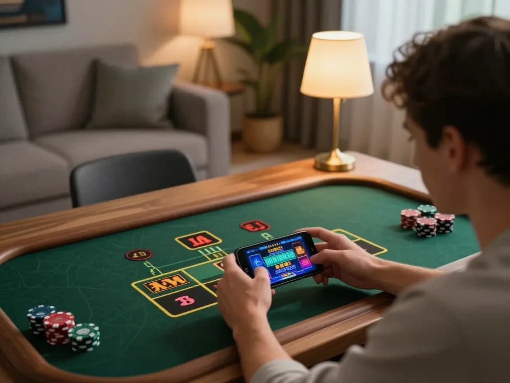 fun88 player enjoying live casino gaming on smartphone in cozy home setting