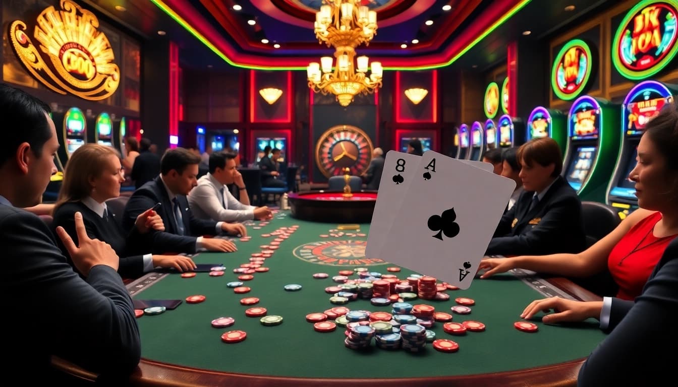 Exciting gameplay at a poker table at the 88aa casino, featuring colorful chips and a vibrant atmosphere.