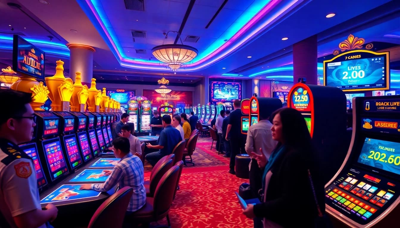 Thrilling online gaming experience at 33win.global with diverse players in a modern casino setting.