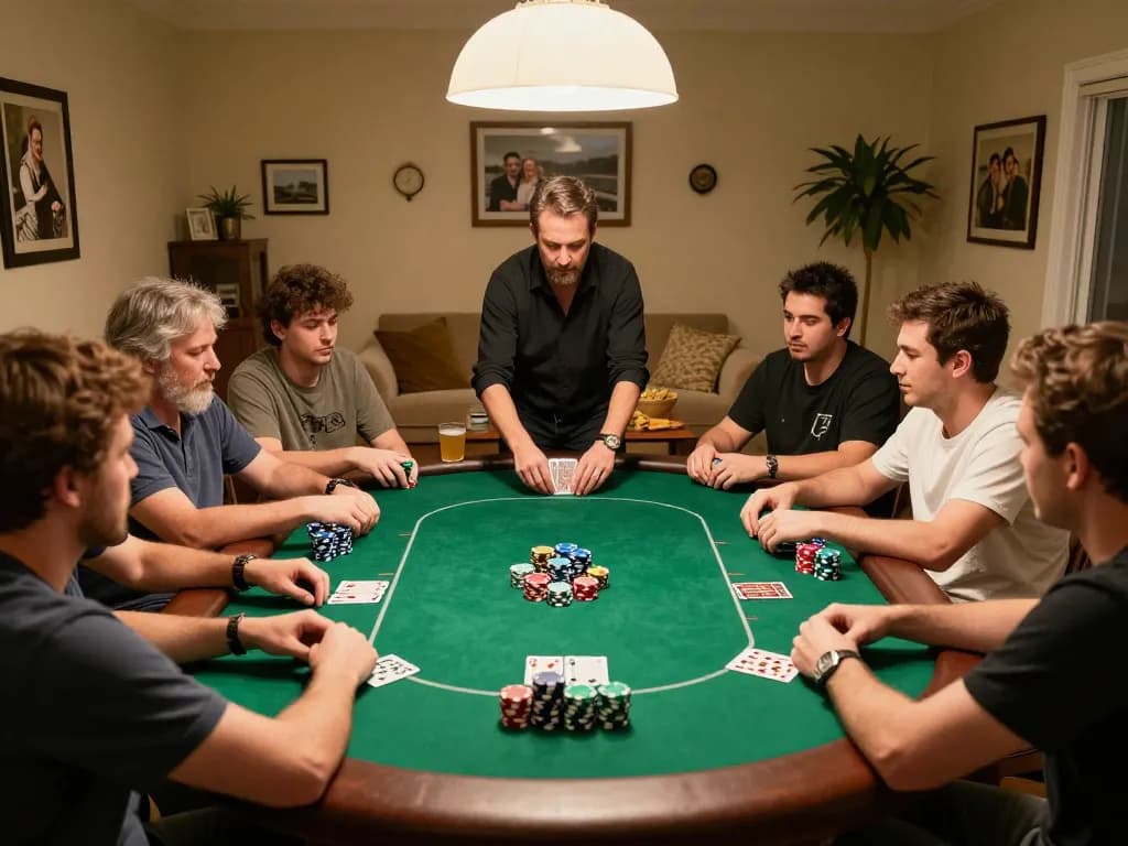 Players engaging in an exciting poker game at home as they enjoy the authentic Pokerseri experience.
