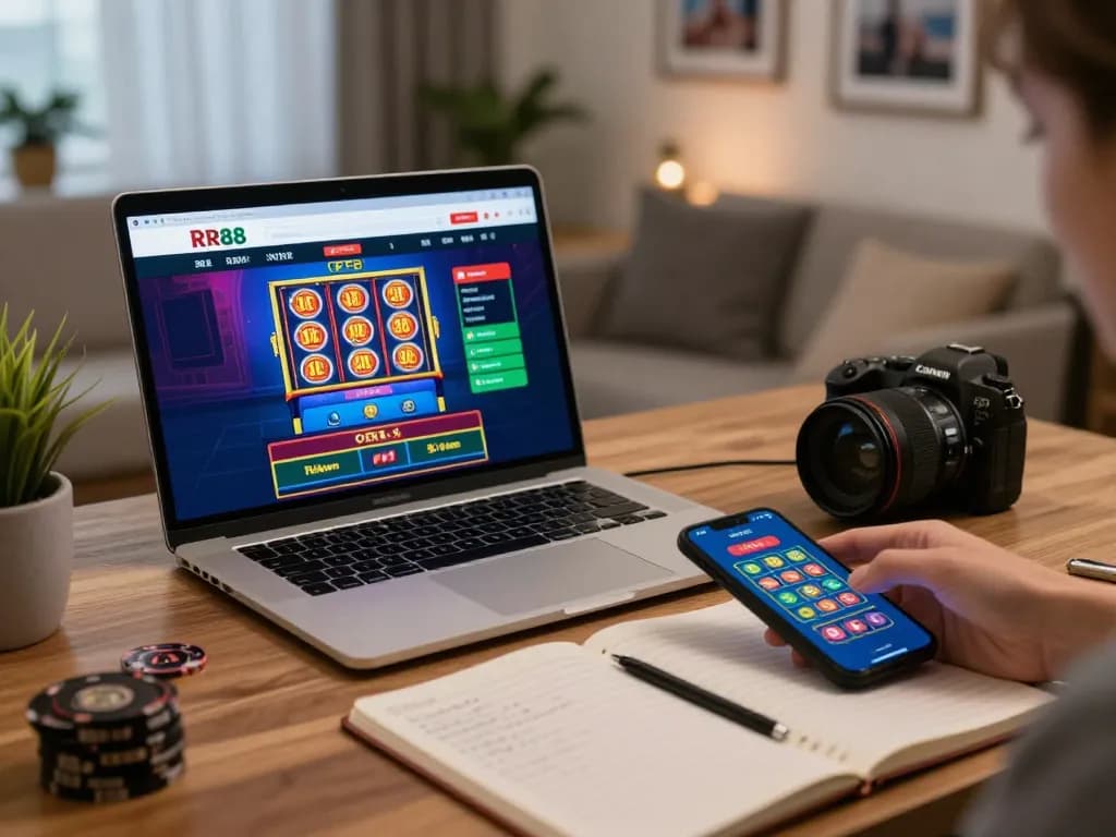 Engaging scene of online casino gaming at RR88 with lively gameplay and strategic notes.