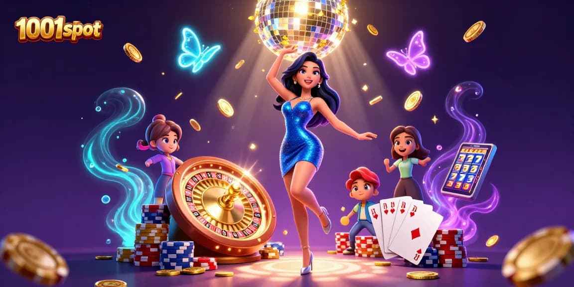 Experience excitement with slot machine action in a vibrant 1001slot gaming scene.