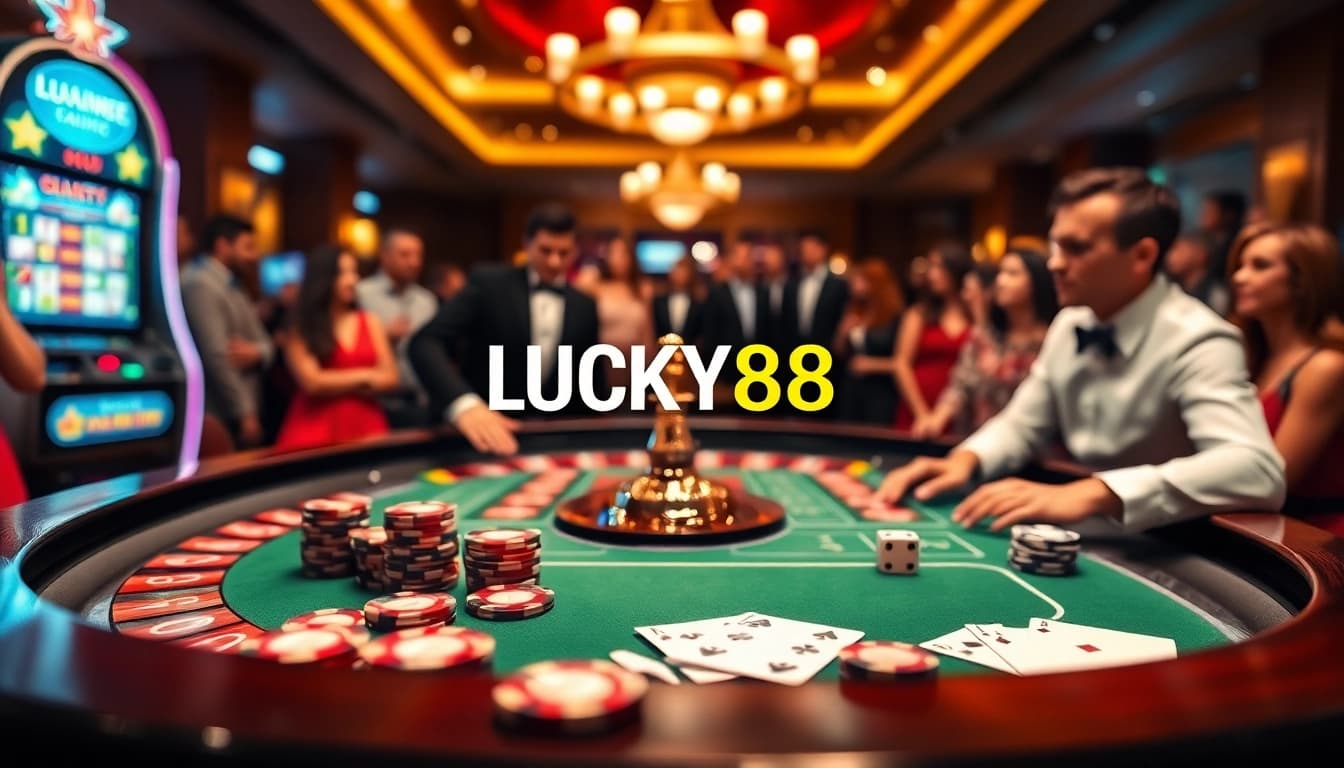 Experience the thrill of the casino with LUCKY88 as players engage in immersive betting at a roulette table.