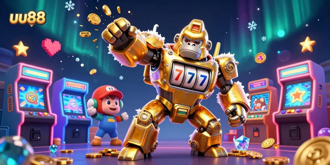 Experience uu88 thrill with dynamic gorilla mech and stunning casino arcade elements