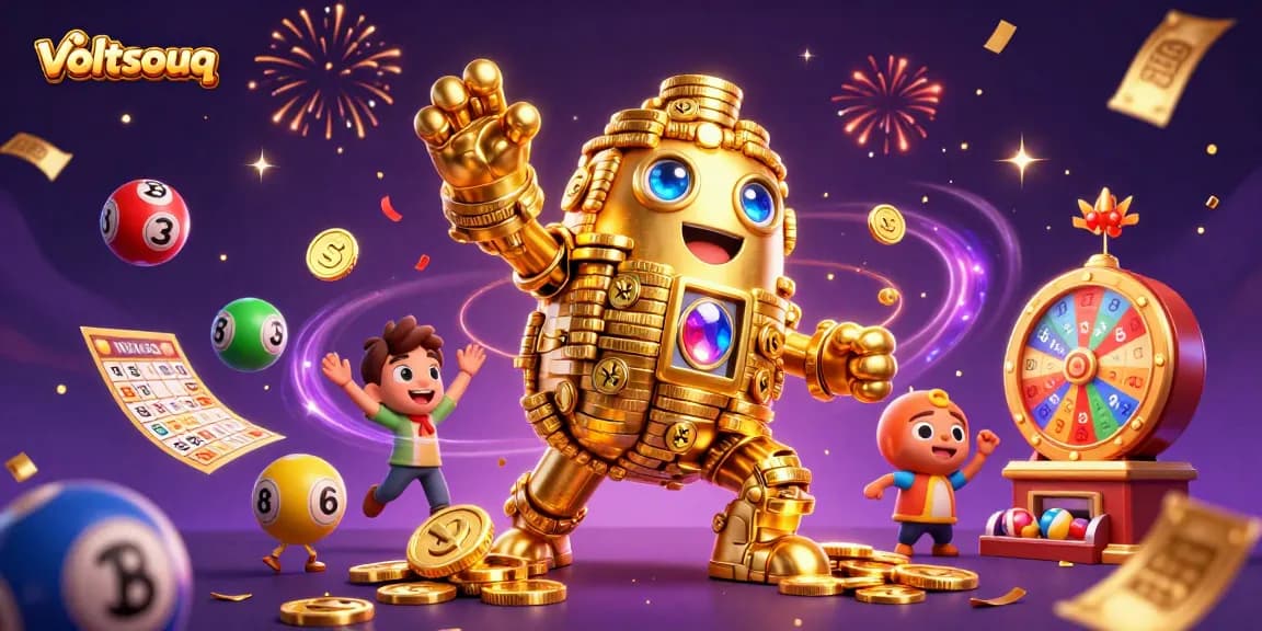 Experience thrilling wins at voltsouq with vibrant casino elements and golden golem!