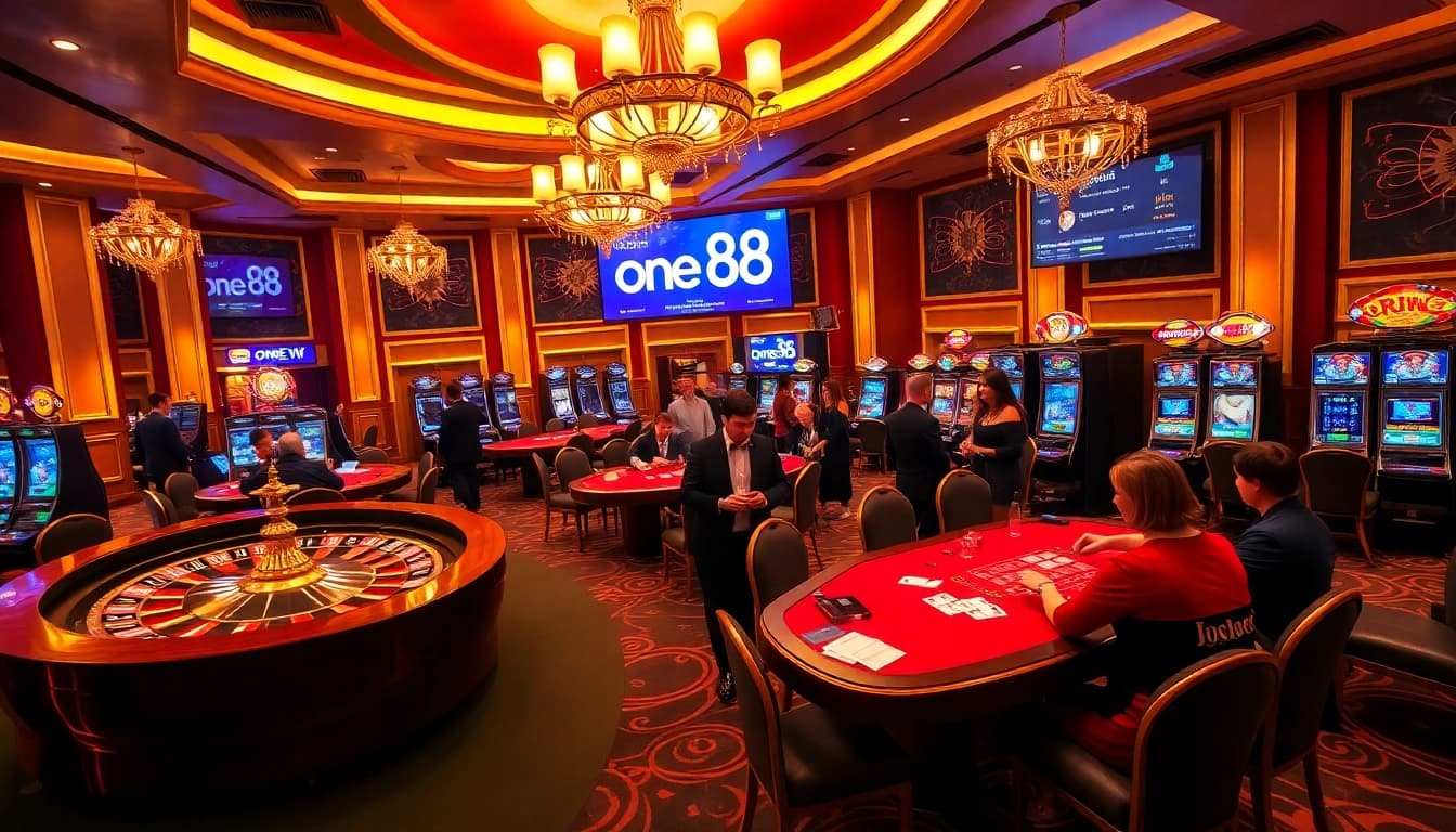 Experience thrilling gambling action at one 88 casino with vibrant tables and luxury slot machines.