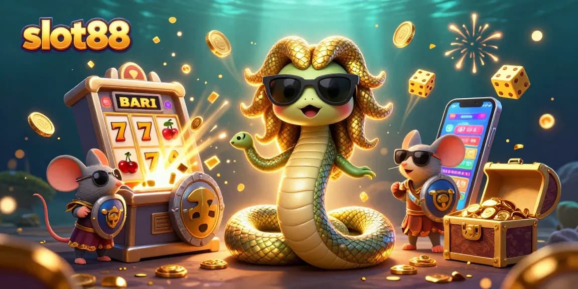 Experience the thrill of slot88 as Medusa and a warrior mouse celebrate a jackpot explosion.