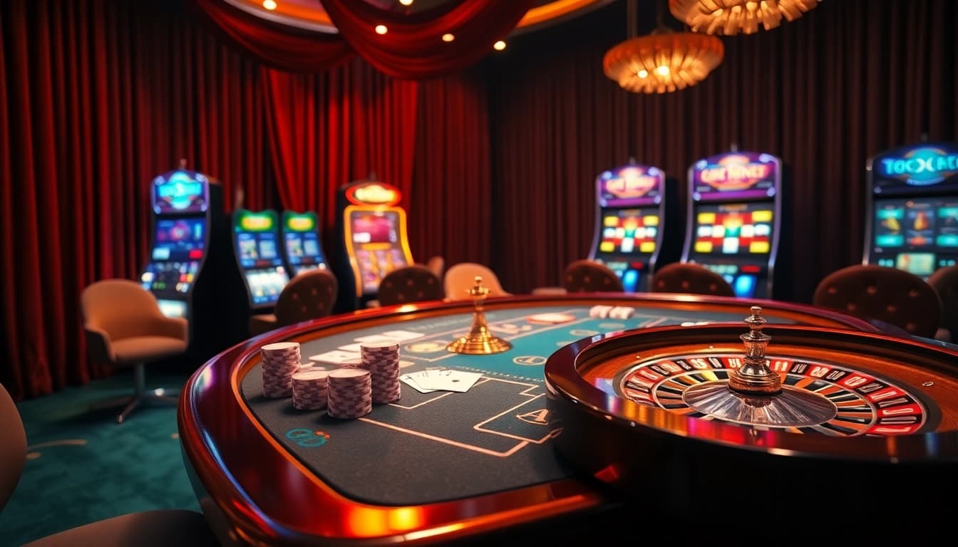 Experience high-stakes excitement at QH88 casino, with poker chips and vibrant tables.