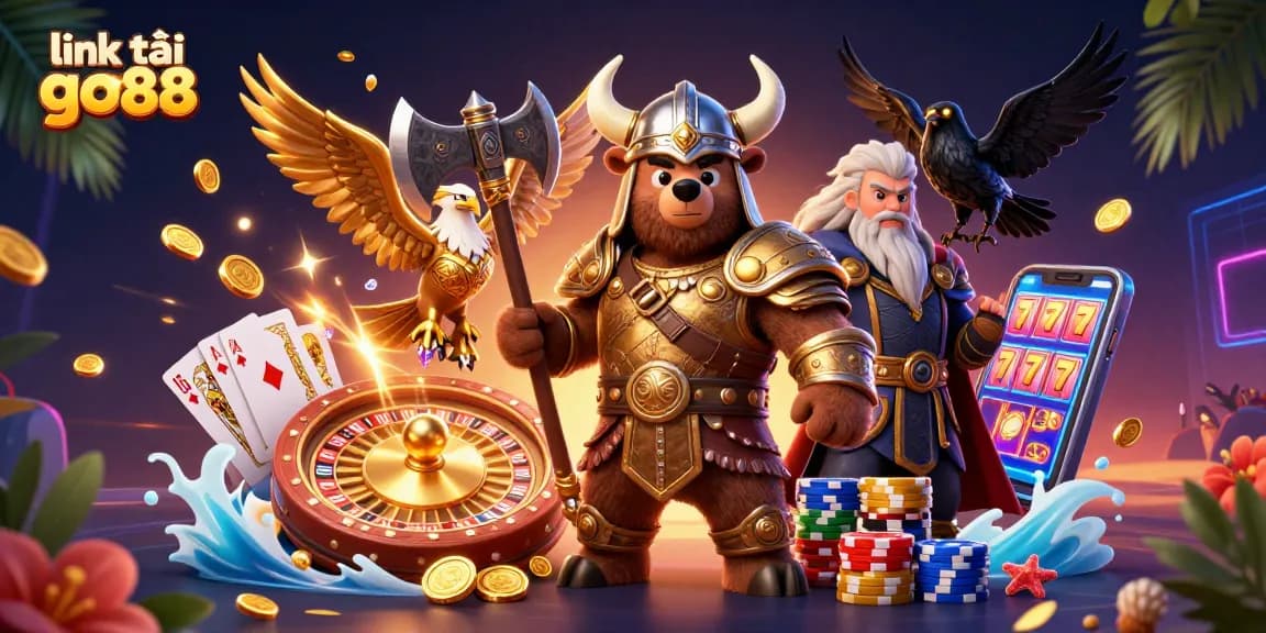Experience the thrill and excitement with link tải go88 in this dynamic, engaging casino illustration featuring Vikings and gaming elements.