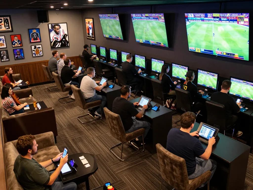 Engaging sports betting scene showcasing users placing bets on kèo nhà cái in a vibrant lounge